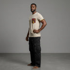 Unisex crewneck t-shirt with African print - ecru pocket