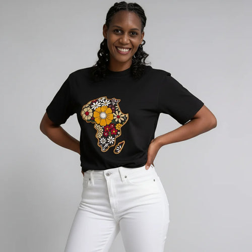Unisex crewneck t-shirt with African print - black map