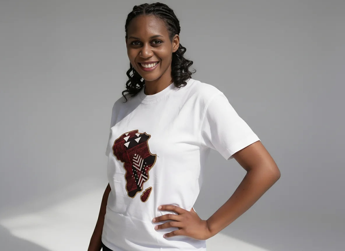 Unisex crewneck t-shirt with African print - white map