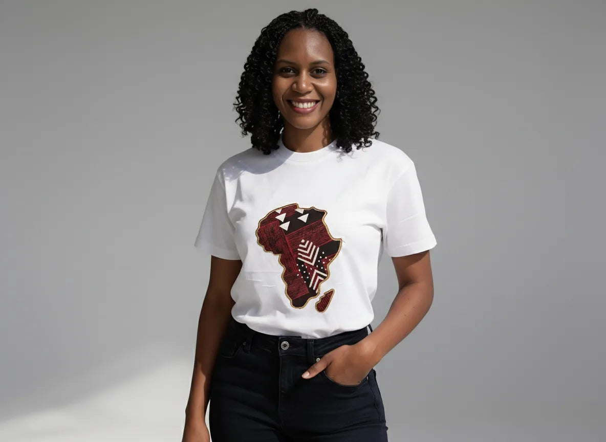 Unisex crewneck t-shirt with African print - white map