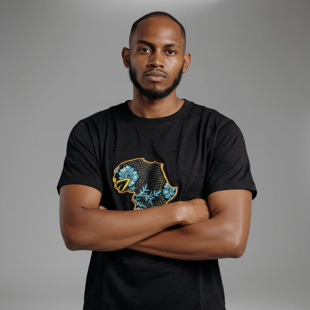 Unisex crewneck t-shirt with African print - flower map