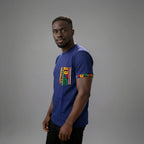 Unisex crewneck t-shirt with African print - blue pocket