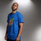 Unisex crewneck t-shirt with African print - blue hashtag