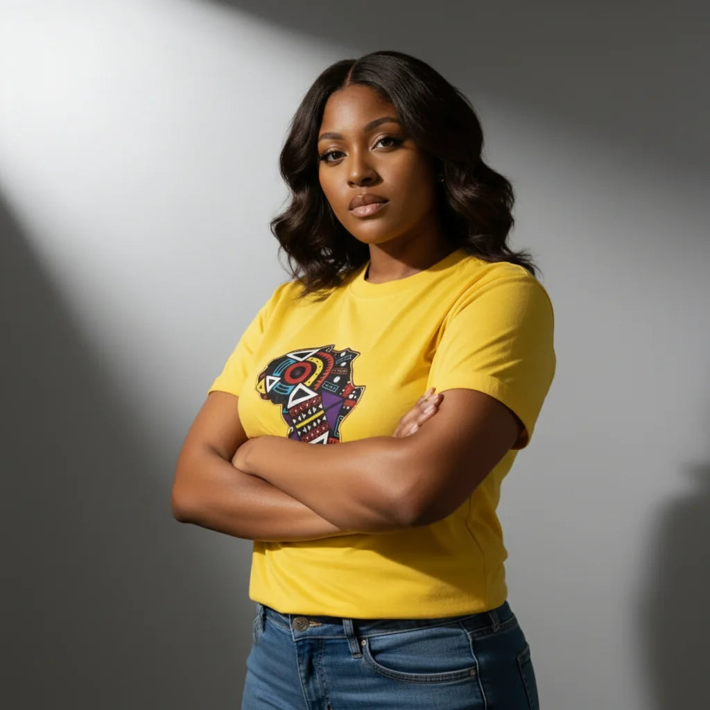 Unisex crewneck t-shirt with African print - Yellow map