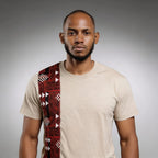 Unisex crewneck t-shirt with African print - ecru panel