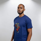 Unisex crewneck t-shirt with African print - blue map