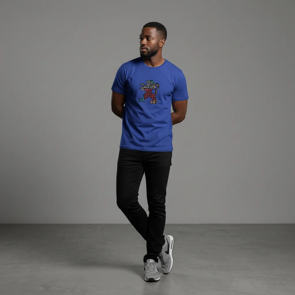 Unisex crewneck t-shirt with African print - blue lion