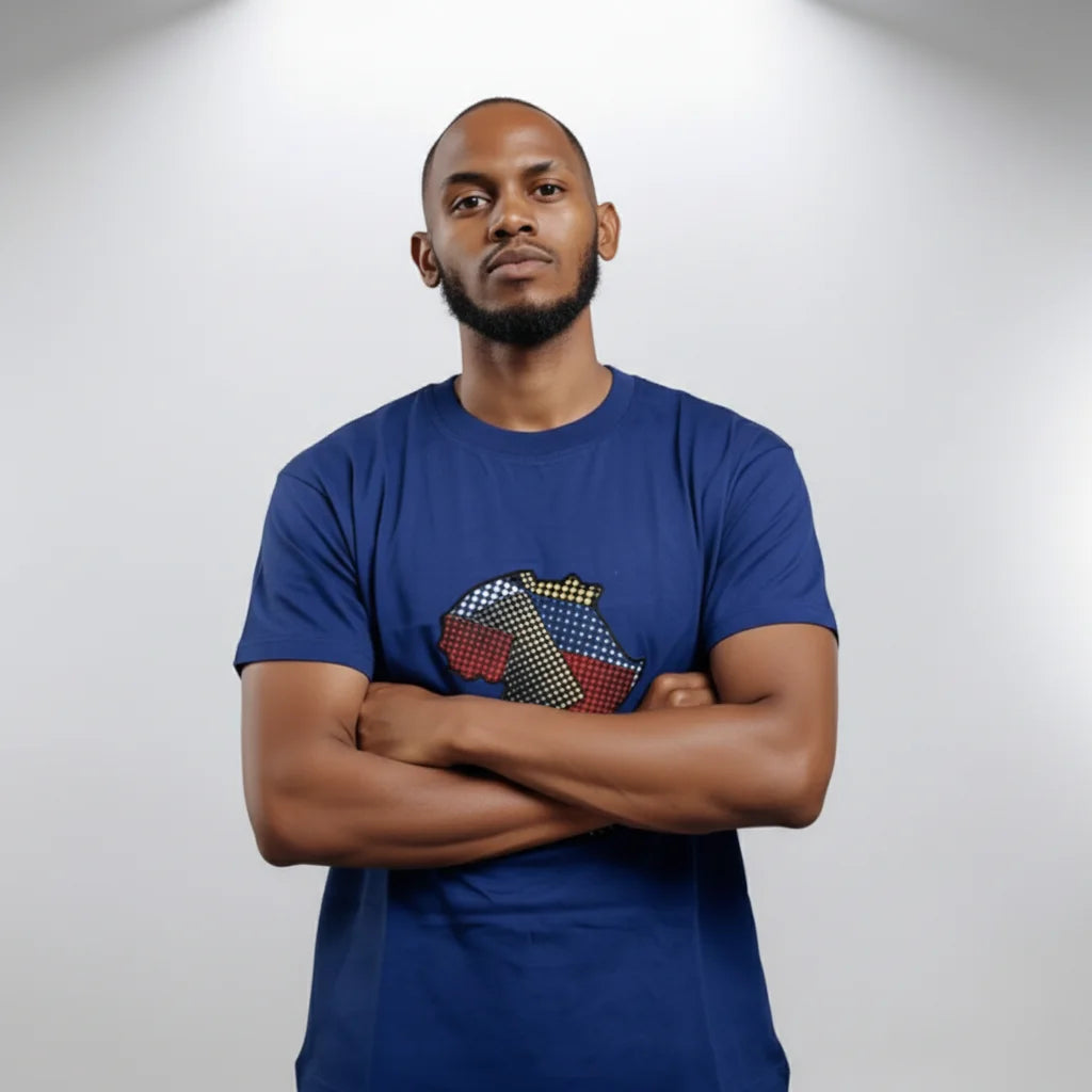 Unisex crewneck t-shirt with African print - blue map