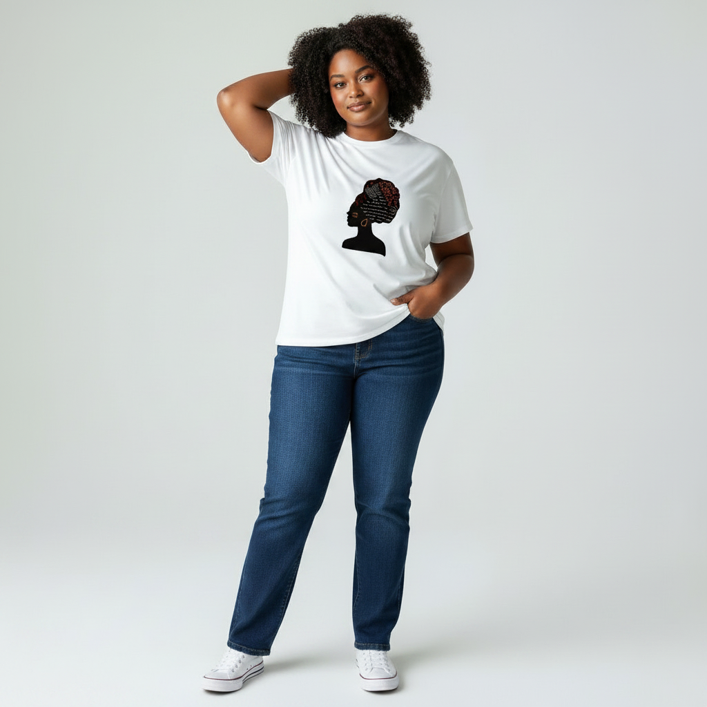 Unisex crewneck t-shirt with African print - white queen
