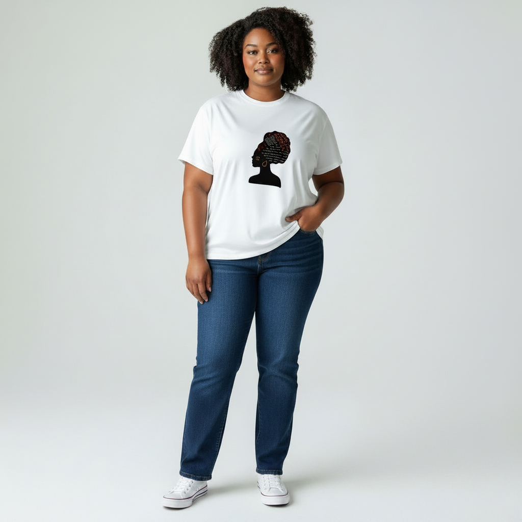 Unisex crewneck t-shirt with African print - white queen