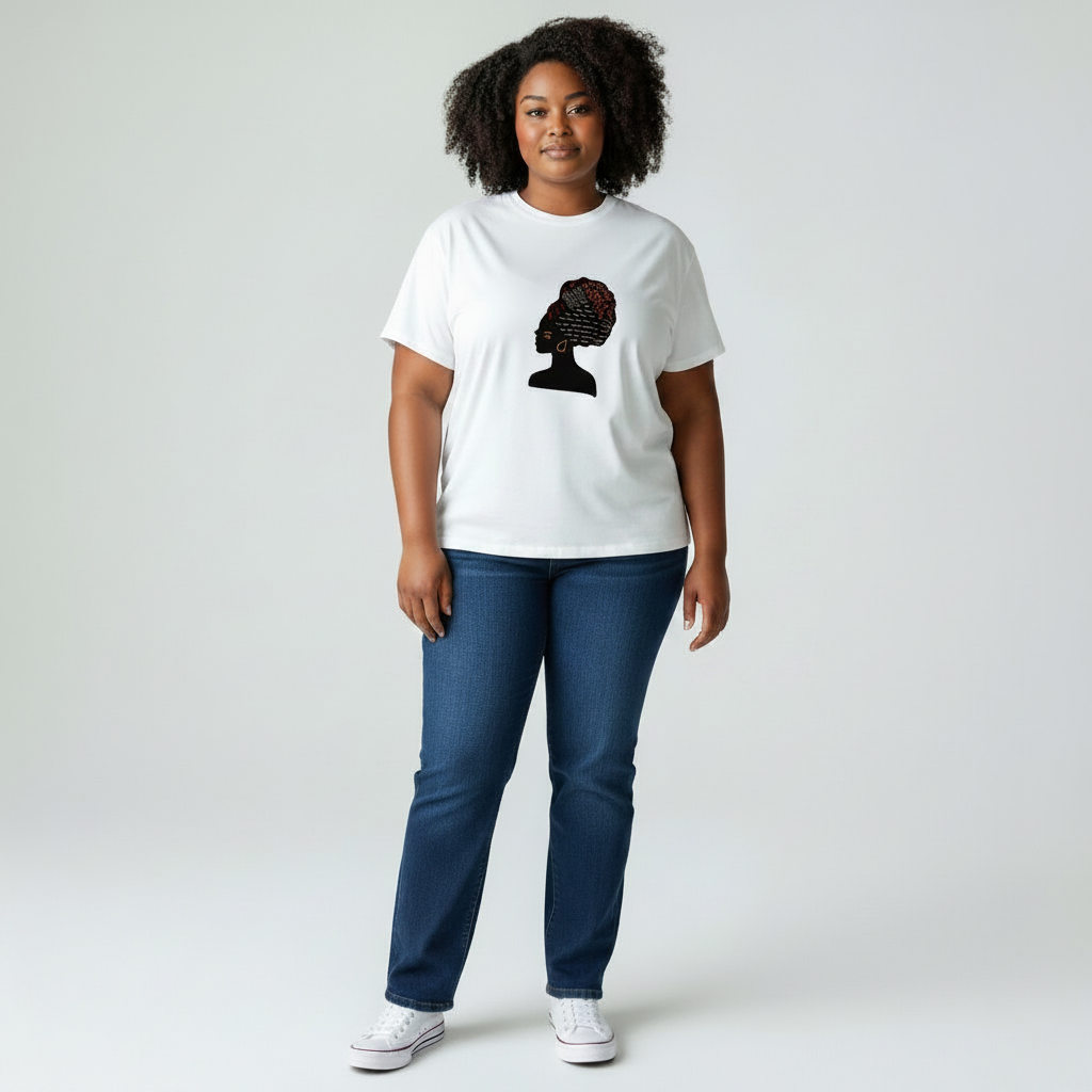 Unisex crewneck t-shirt with African print - white queen