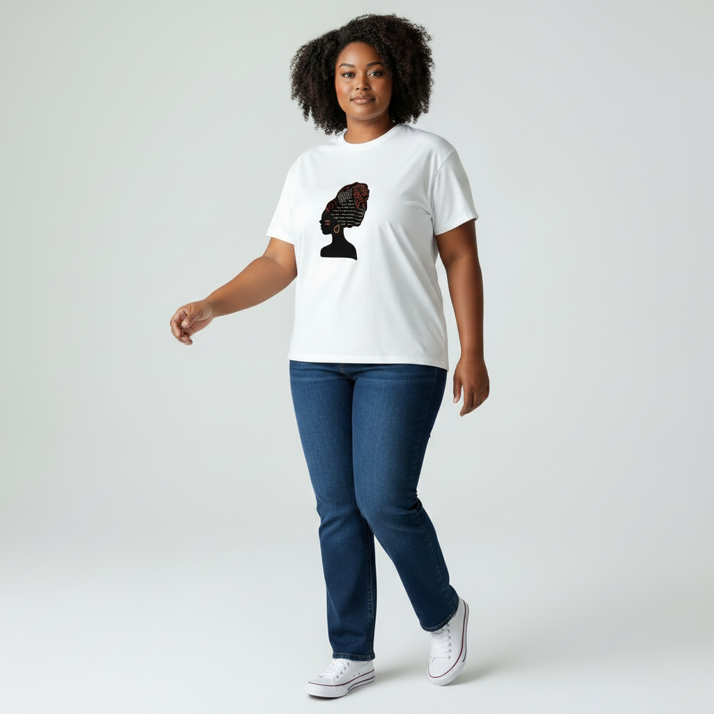 Unisex crewneck t-shirt with African print - white queen
