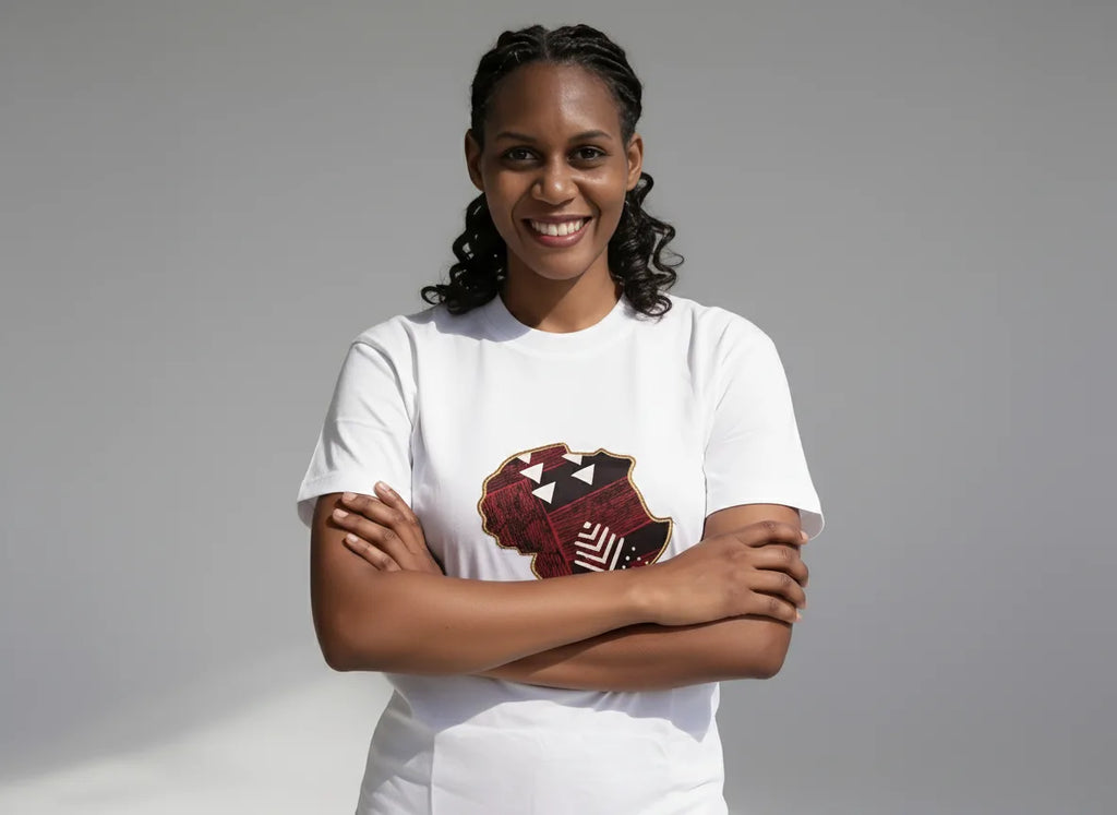 Unisex crewneck t-shirt with African print - white map