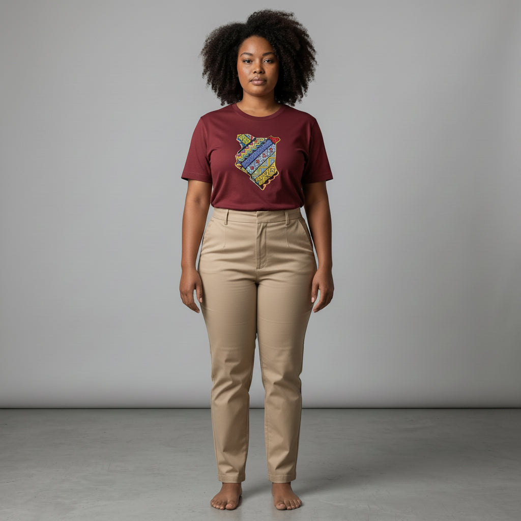Unisex crewneck t-shirt with African print - Crimson map