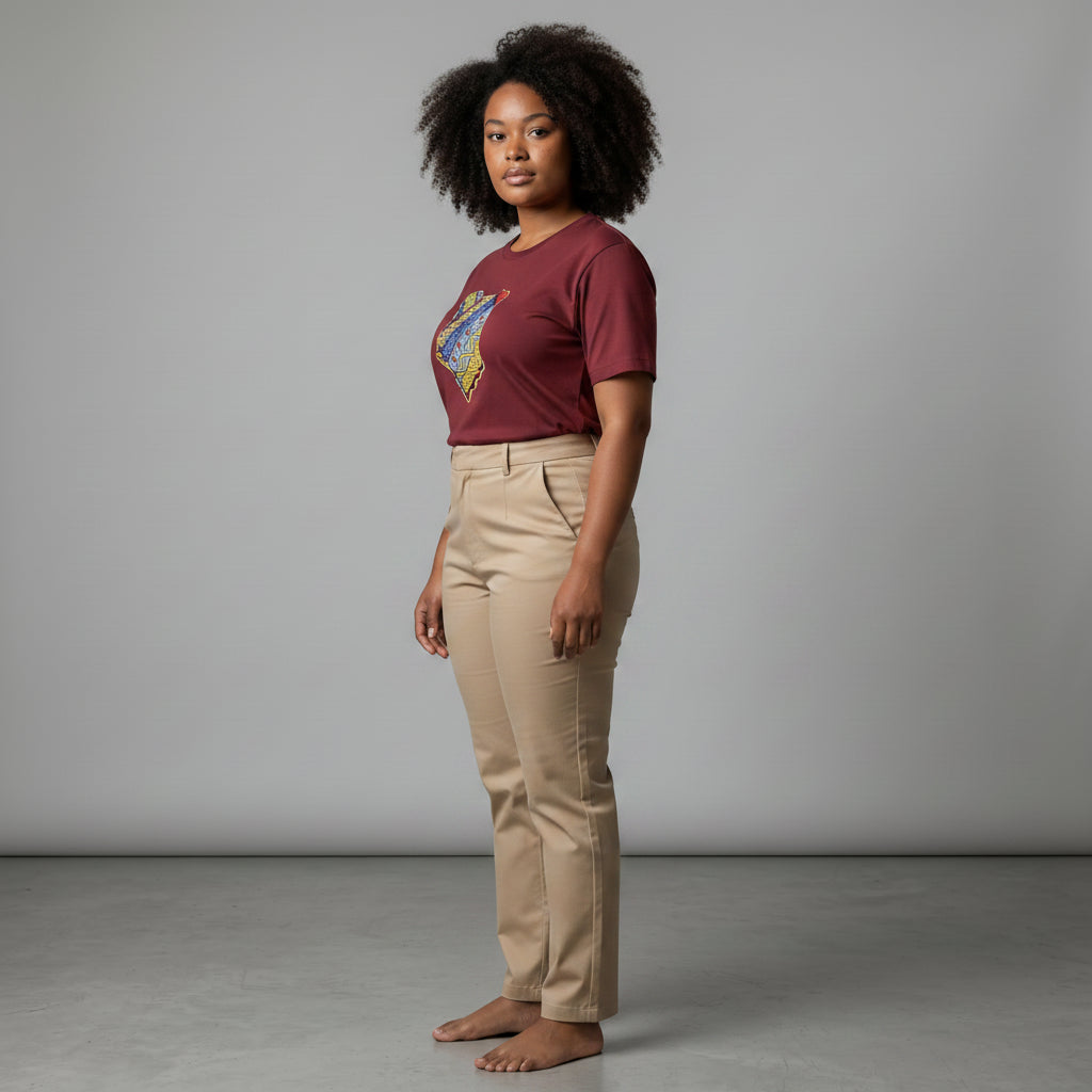 Unisex crewneck t-shirt with African print - Crimson map