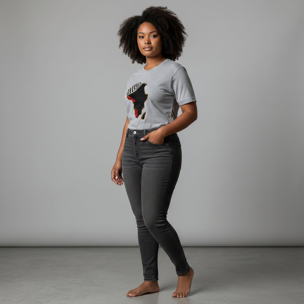 Unisex crewneck t-shirt with African print - grey map
