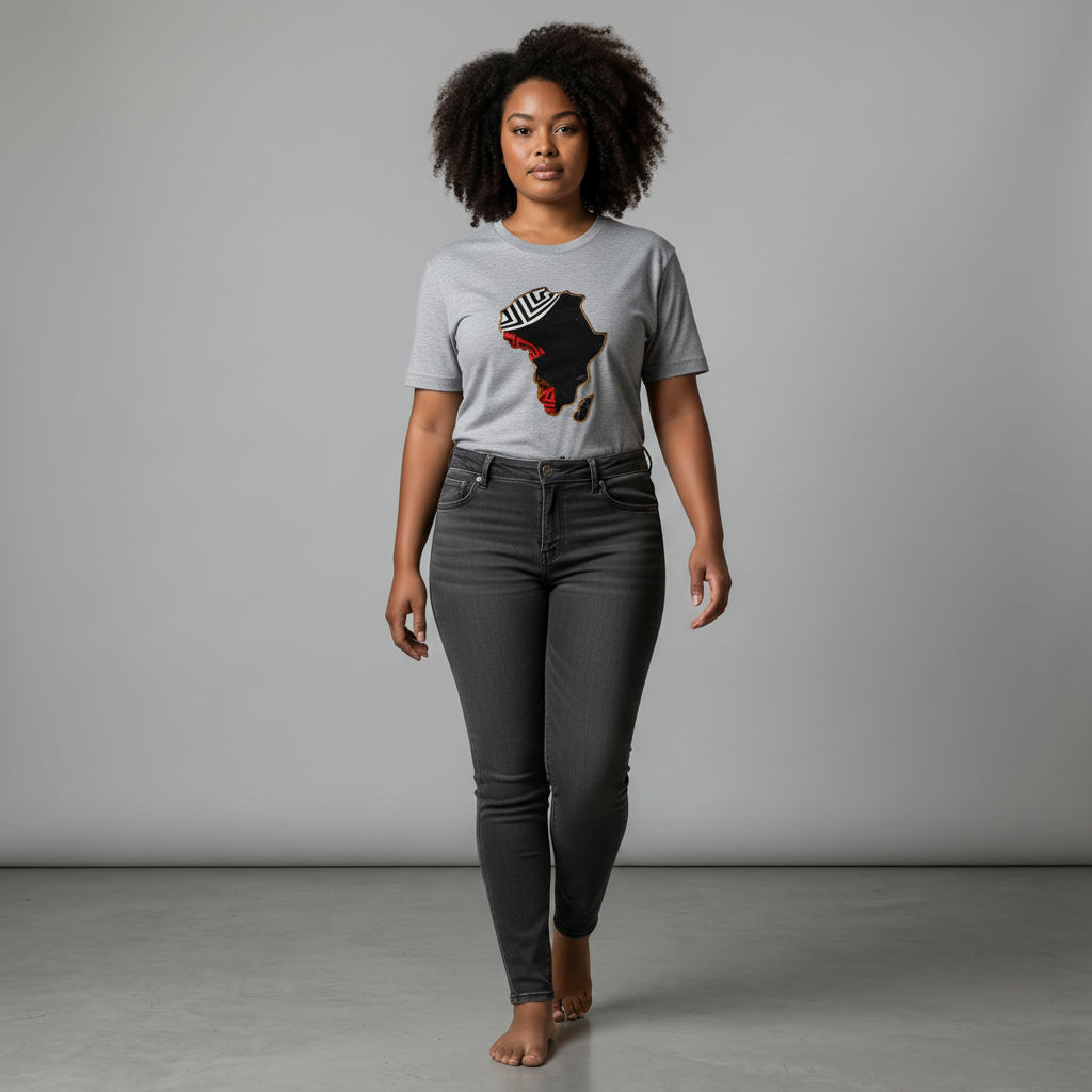 Unisex crewneck t-shirt with African print - grey map