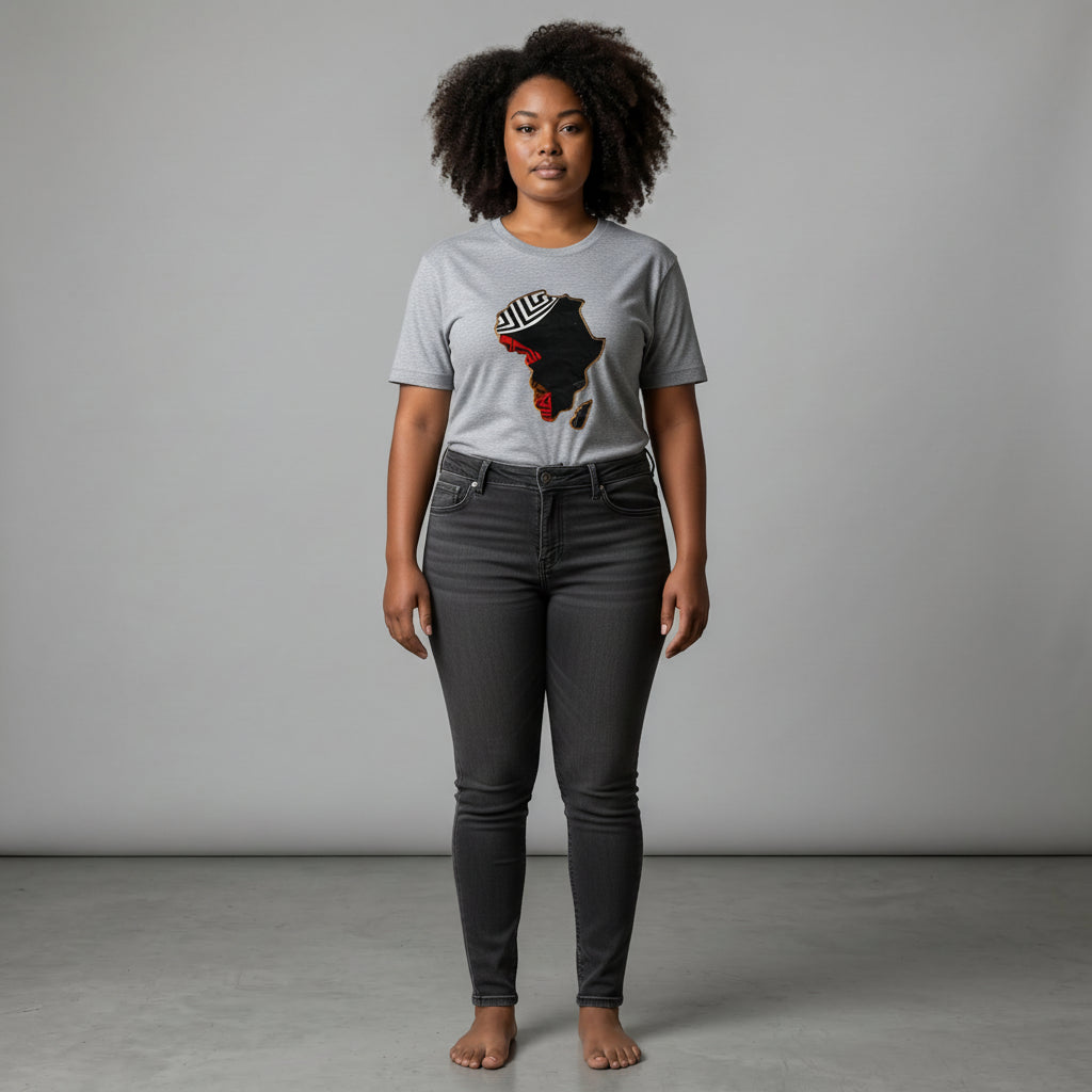 Unisex crewneck t-shirt with African print - grey map