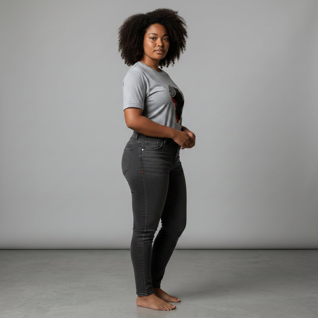 Unisex crewneck t-shirt with African print - grey map