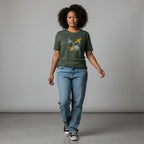 Unisex crewneck t-shirt with African print - green butterfly