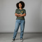 Unisex crewneck t-shirt with African print - green butterfly