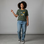 Unisex crewneck t-shirt with African print - green butterfly