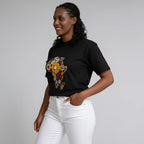 Unisex crewneck t-shirt with African print - black map