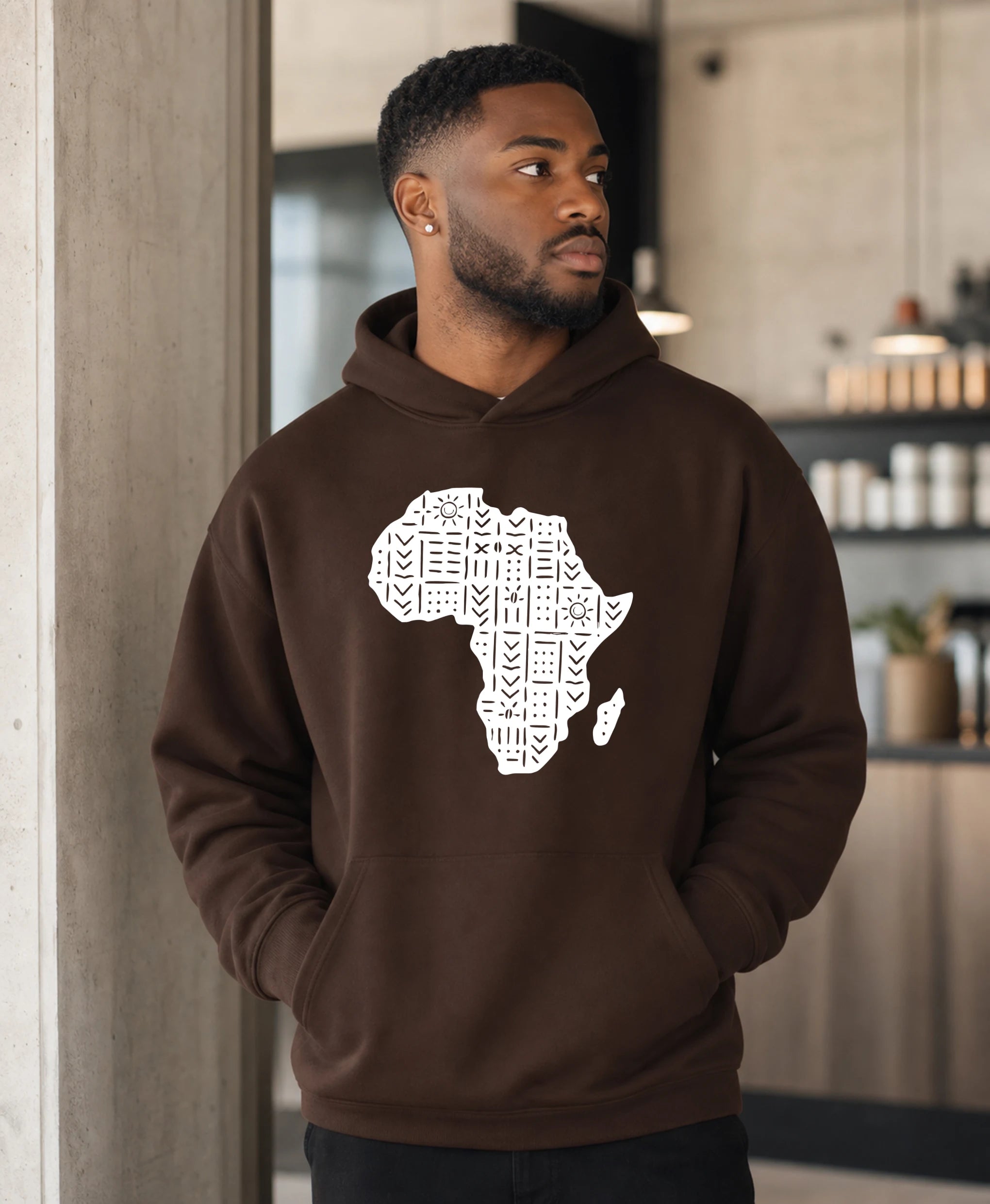Minimalist African Continent Hoodie - Bogolan Print VI