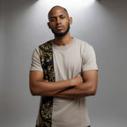 Unisex crewneck t-shirt with African print - golden panel
