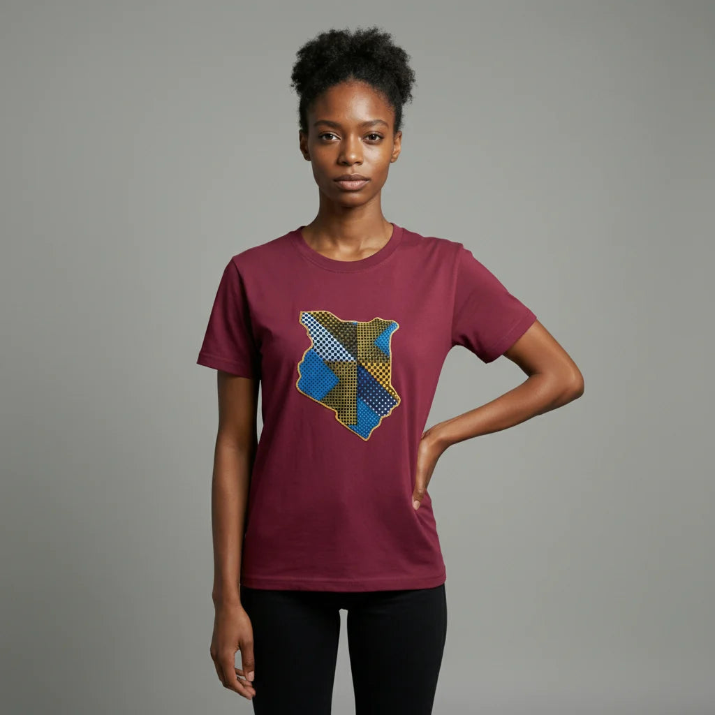 Unisex crewneck t-shirt with African print - maroon map